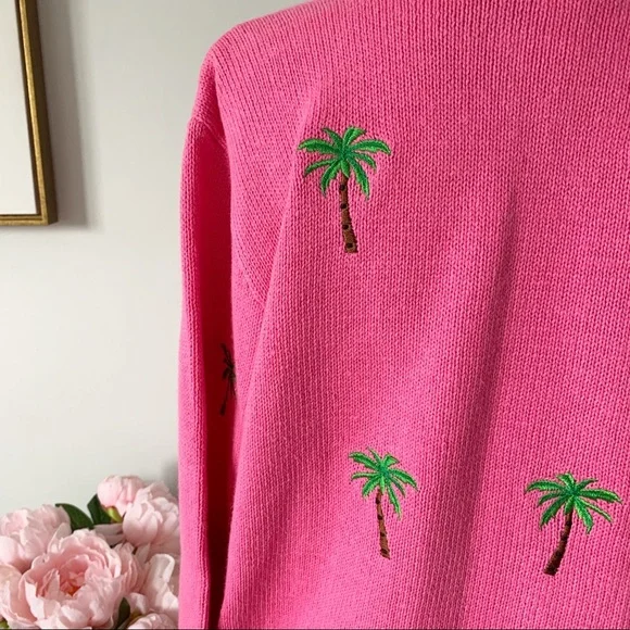 Embroidered palm trees on pink cardigan - Picture 3 of 8